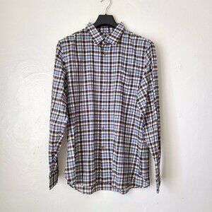 John Varvatos USA Men's XL Tailored Fit Plaid Button Up Shirt Lightweight Cotton